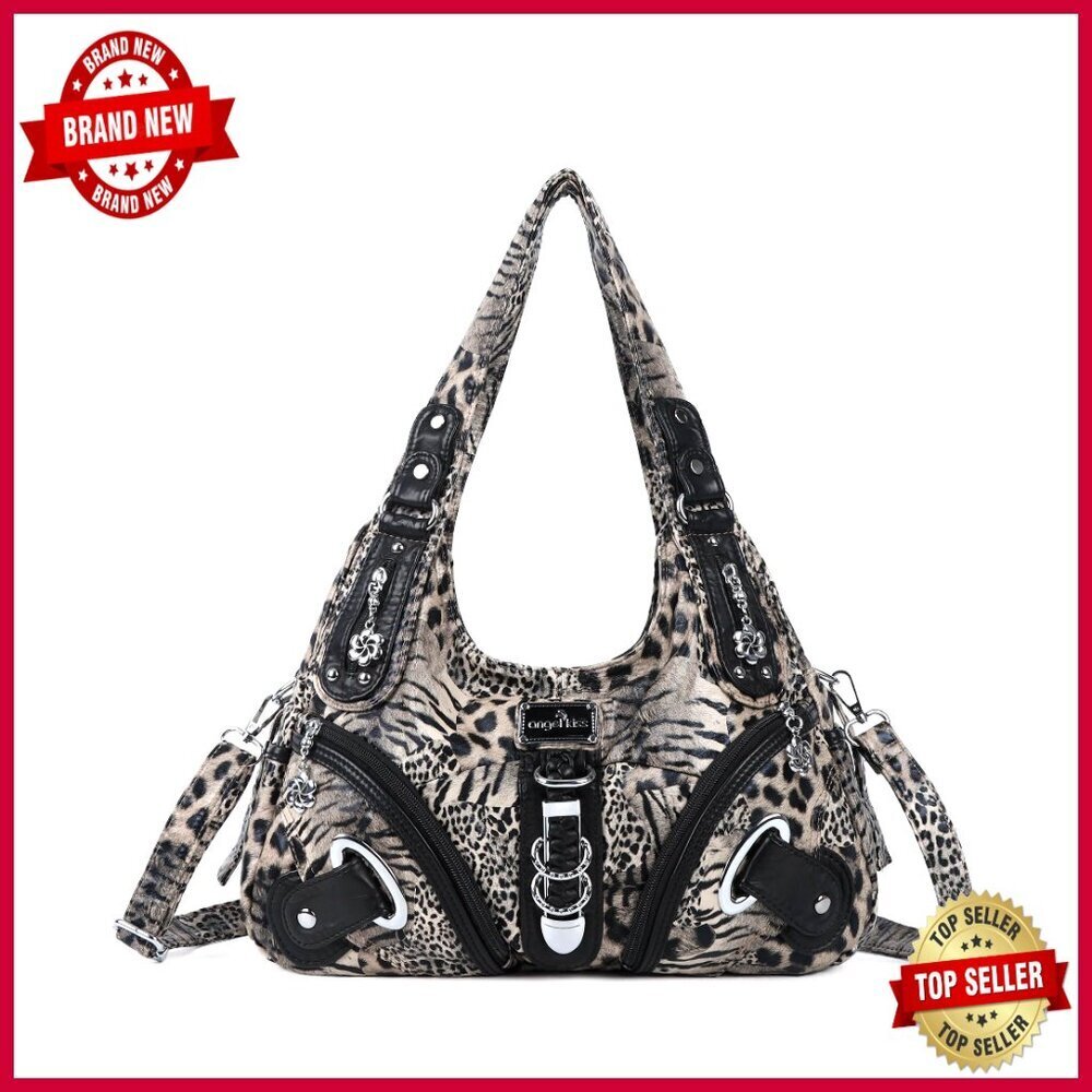 Large Faux Leather Hobo Shoulder Bag with Multiple Pockets